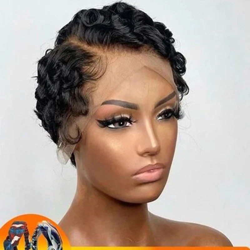 Human H Air T Frontal Deep Wave Pixie Cut Bob Wig - Image 9