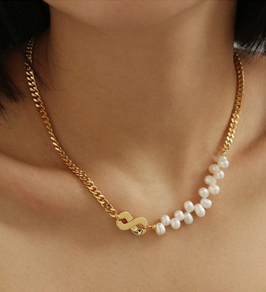 Infinity Charm & Zig Zag Pearls Gold Necklace - Image 2