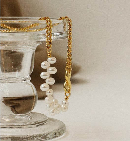 Infinity Charm & Zig Zag Pearls Gold Necklace - Image 3