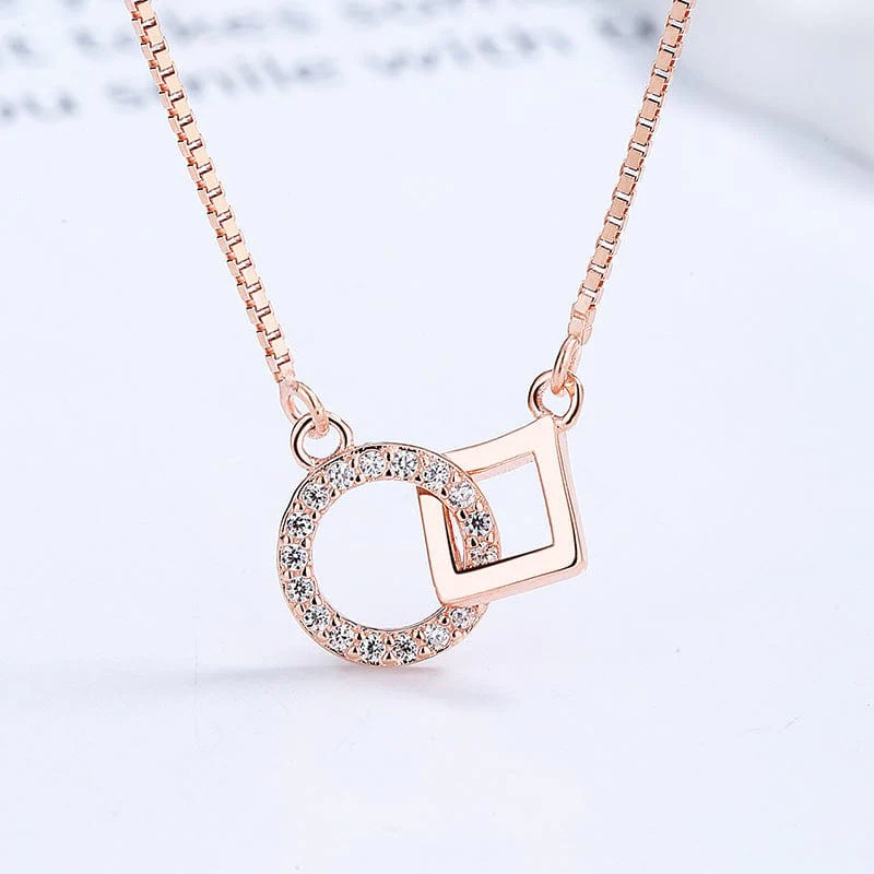 Interlocking Circle Square 925 Sterling Silver Necklace