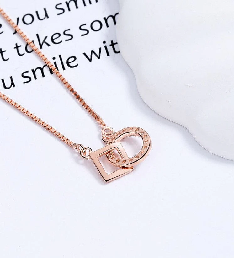 Interlocking Circle Square 925 Sterling Silver Necklace - Image 3