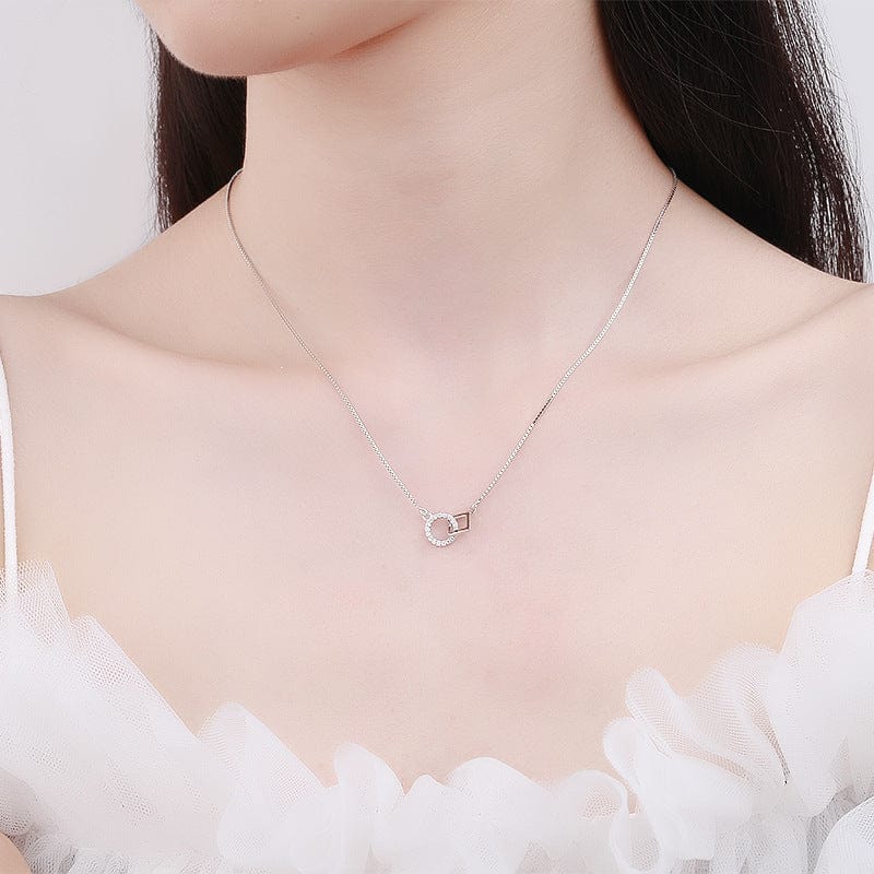 Interlocking Circle Square 925 Sterling Silver Necklace - Image 4