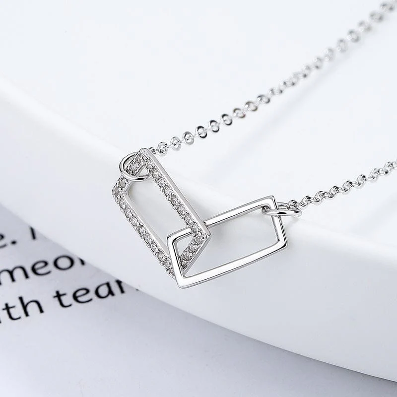 Interlocking Rectangles 925 Sterling Silver Necklace - Image 2