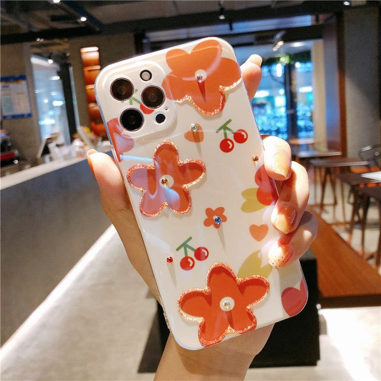 Iridescent Red Strawberry & Flowers Phone Case - Image 2