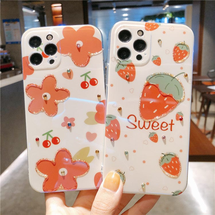 Iridescent Red Strawberry & Flowers Phone Case - Image 3