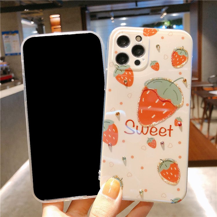 Iridescent Red Strawberry & Flowers Phone Case - Image 4