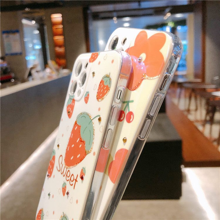 Iridescent Red Strawberry & Flowers Phone Case - Image 6