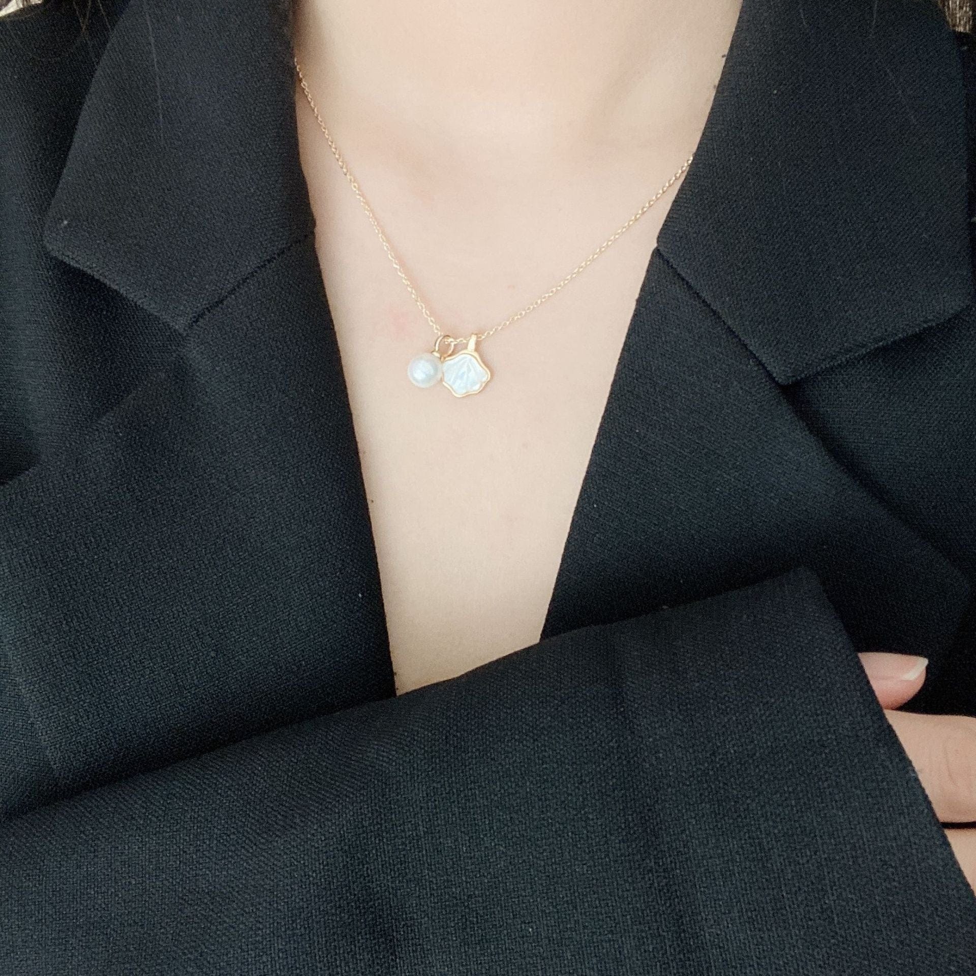 Iridescent Shell and Pearl Necklace - Image 2