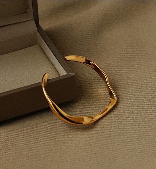 Irregular Gold Open Bangle Bracelet - Image 3