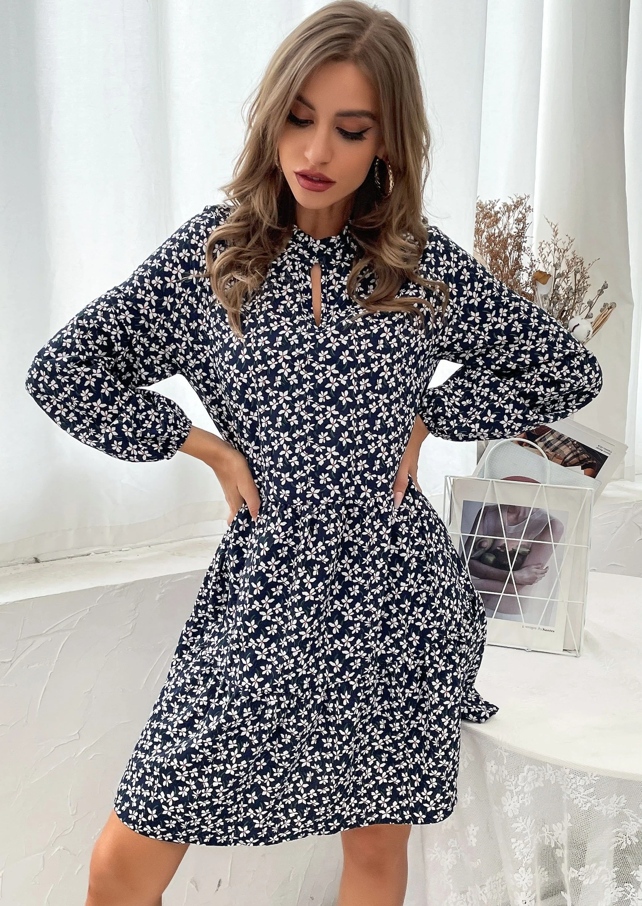 Keyhole Front Floral Print Dress