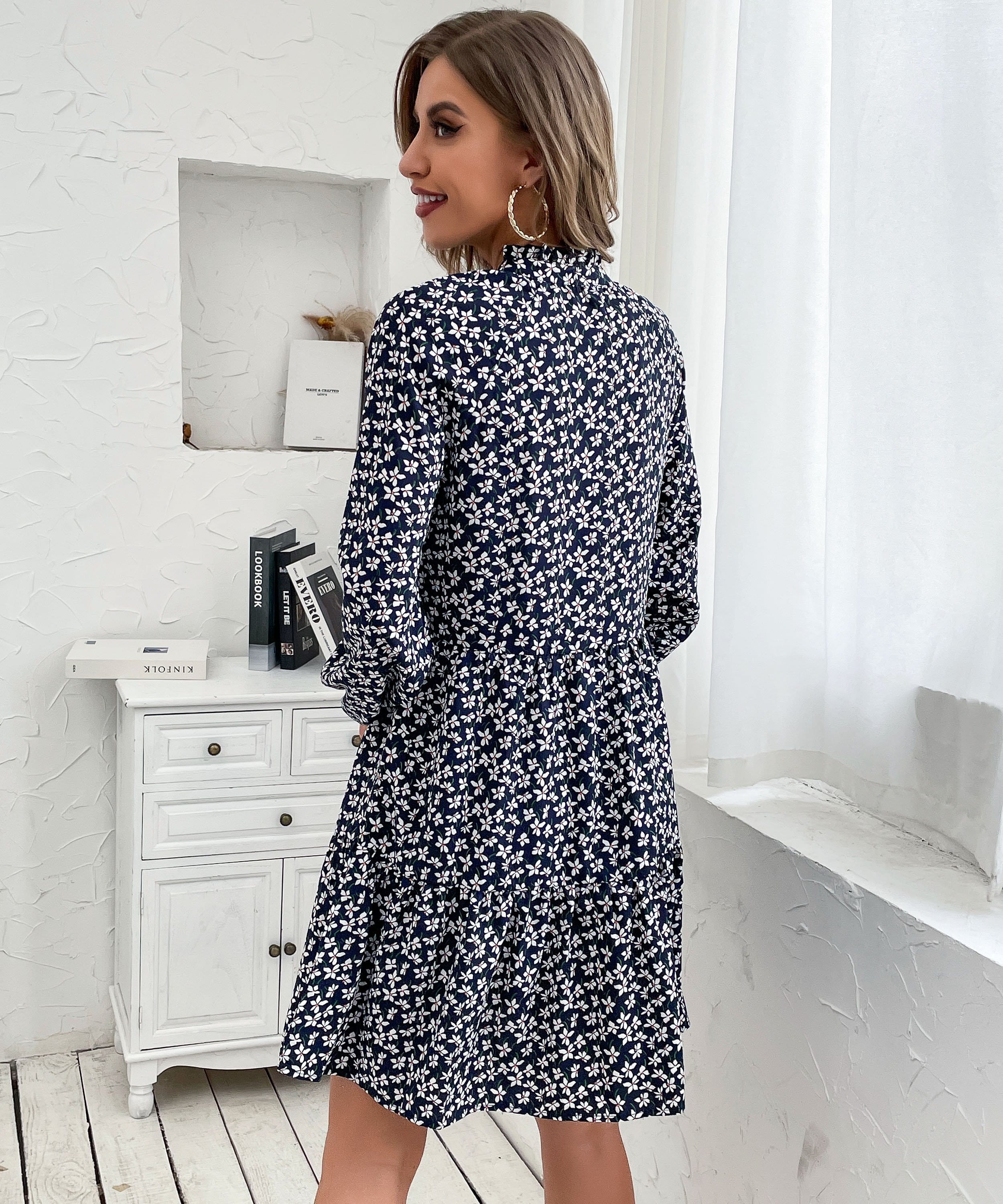 Keyhole Front Floral Print Dress - Image 5