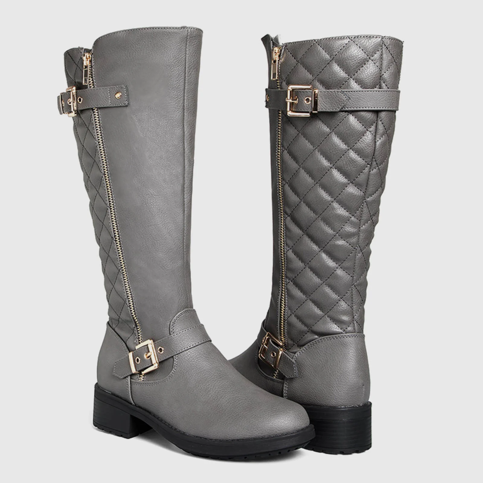 Quilted Knee High Riding Boots With Side Zipper - Image 11