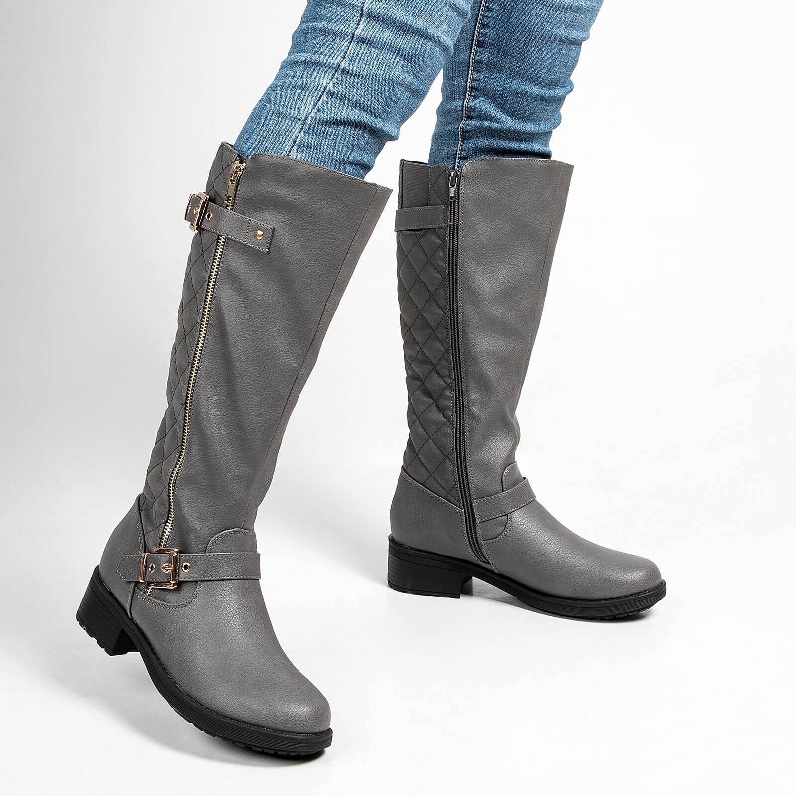 Quilted Knee High Riding Boots With Side Zipper - Image 12