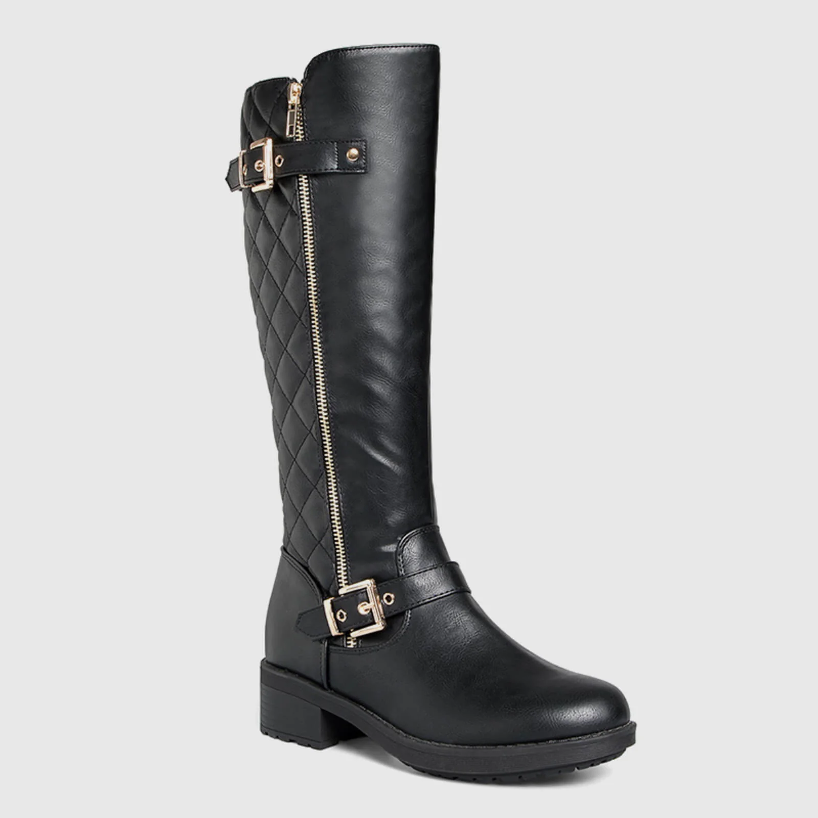 Quilted Knee High Riding Boots With Side Zipper - Image 13