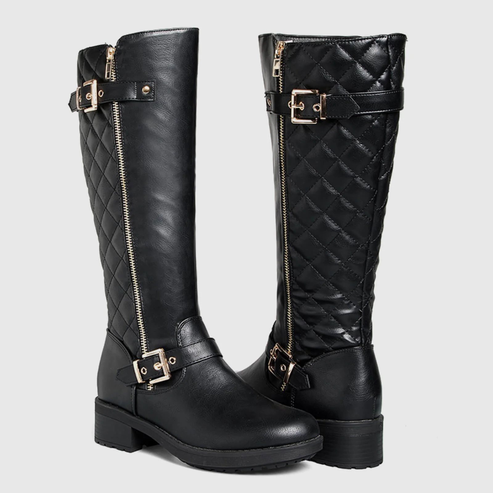 Quilted Knee High Riding Boots With Side Zipper - Image 15
