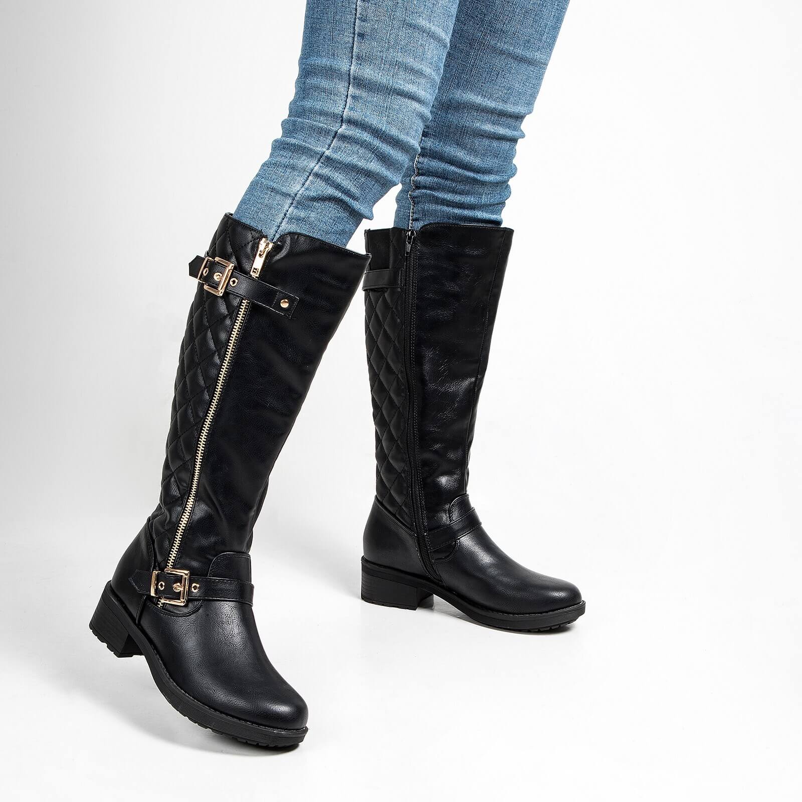 Quilted Knee High Riding Boots With Side Zipper - Image 16