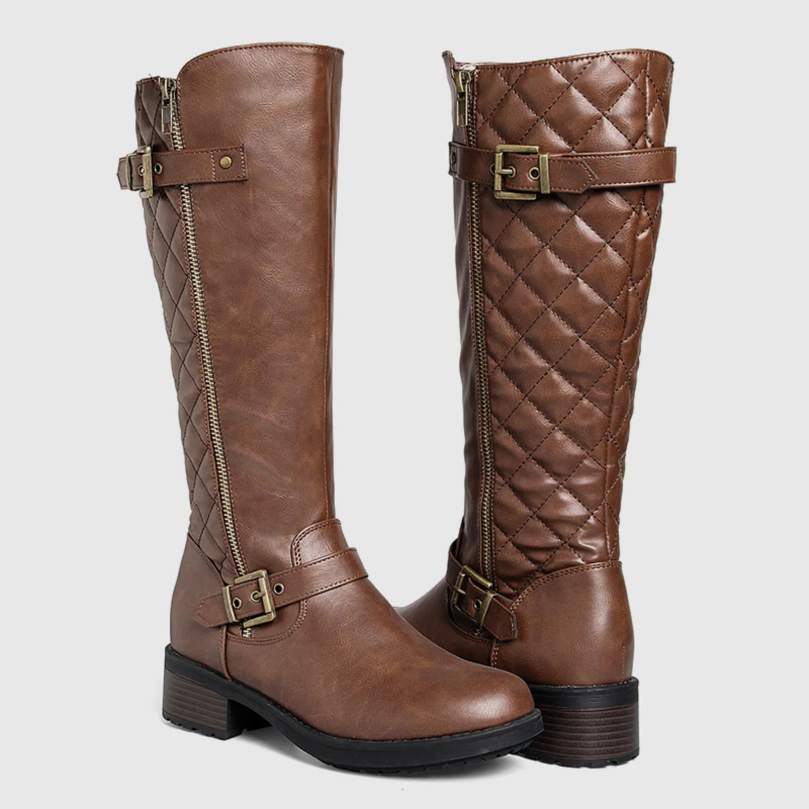 Quilted Knee High Riding Boots With Side Zipper - Image 3