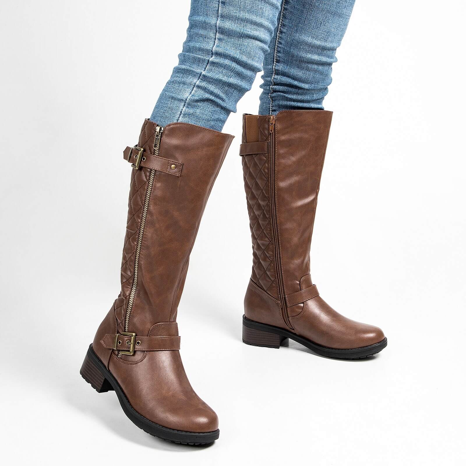 Quilted Knee High Riding Boots With Side Zipper - Image 4