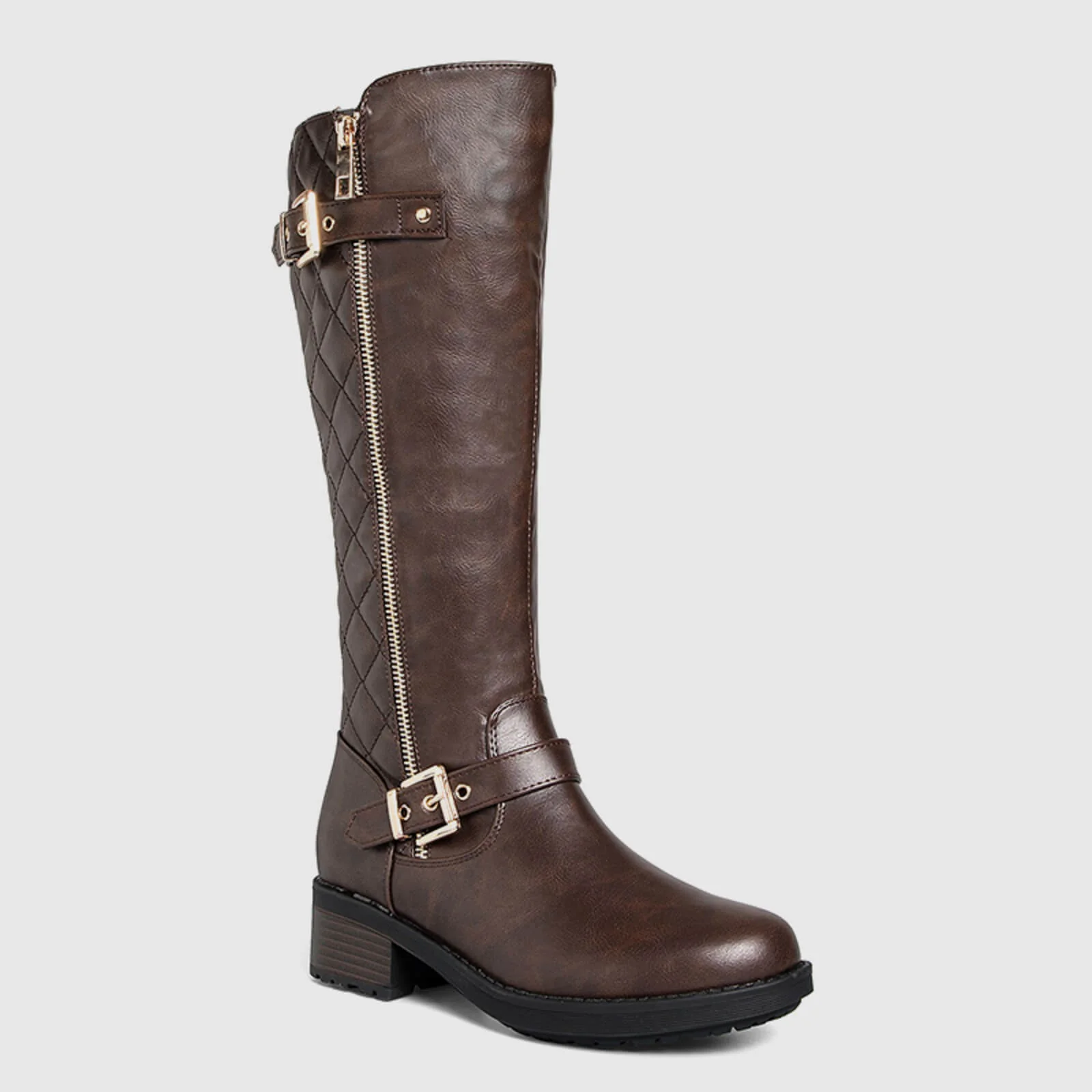 Quilted Knee High Riding Boots With Side Zipper - Image 5