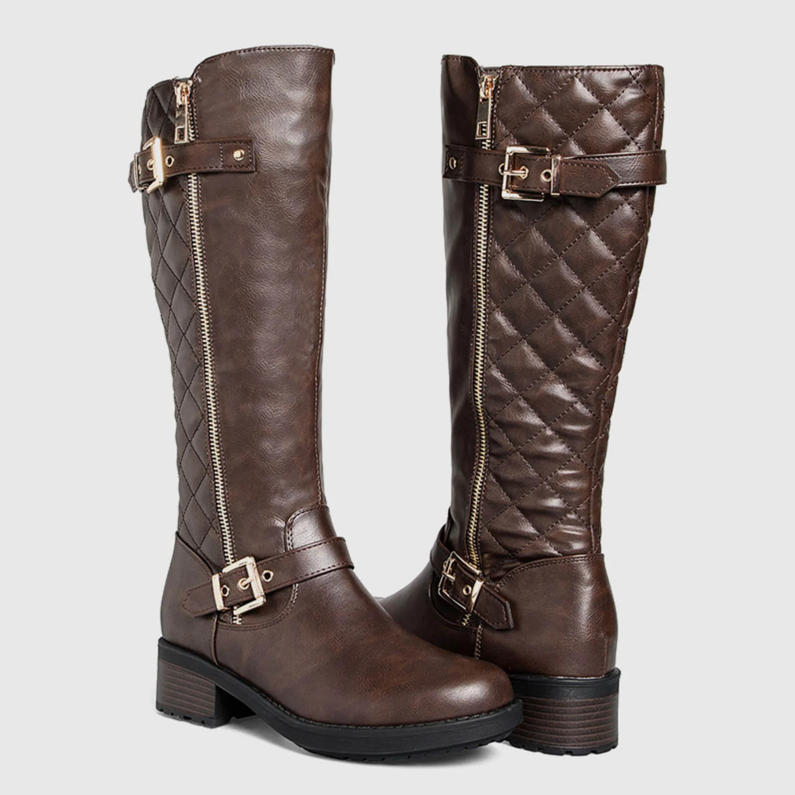 Quilted Knee High Riding Boots With Side Zipper - Image 7