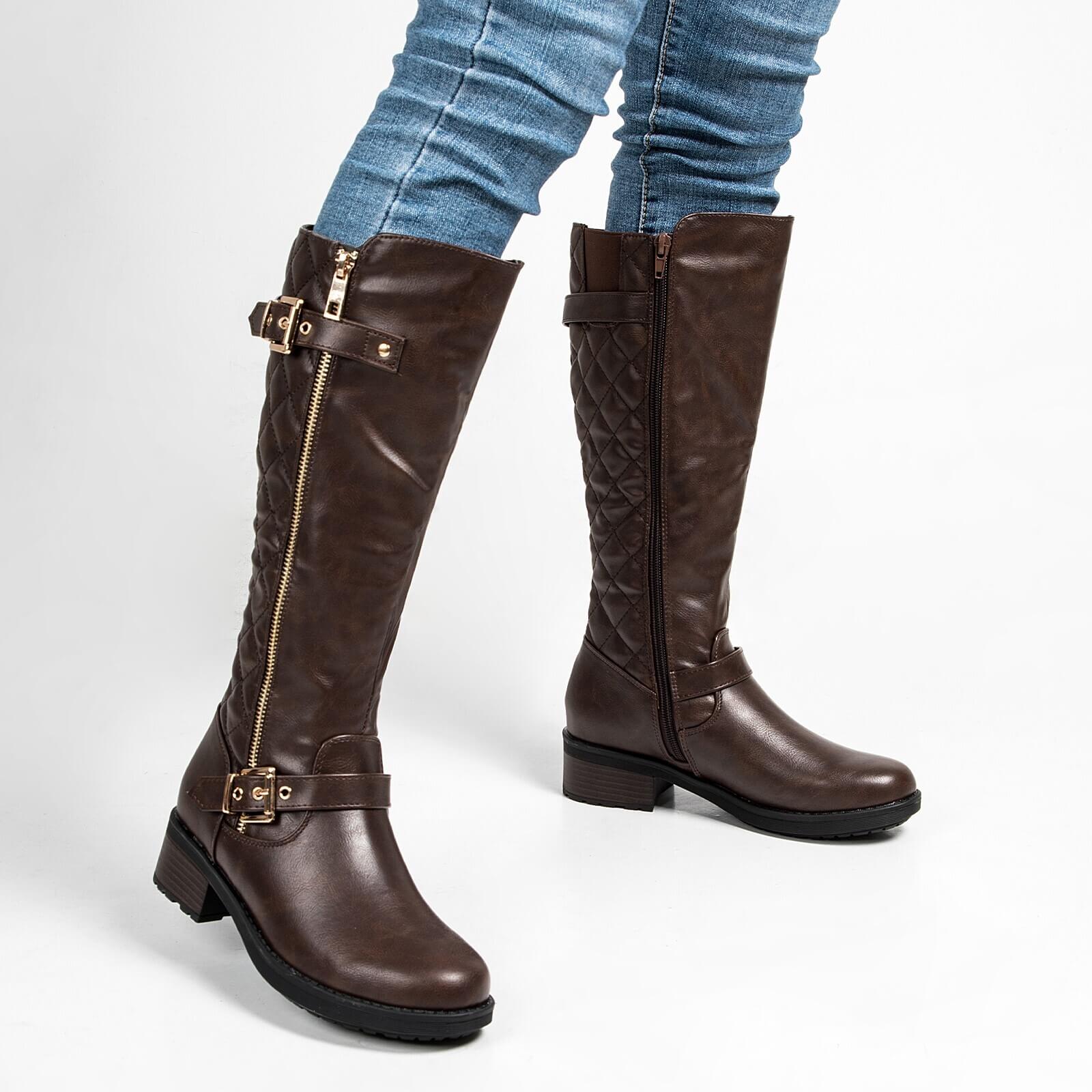 Quilted Knee High Riding Boots With Side Zipper - Image 8