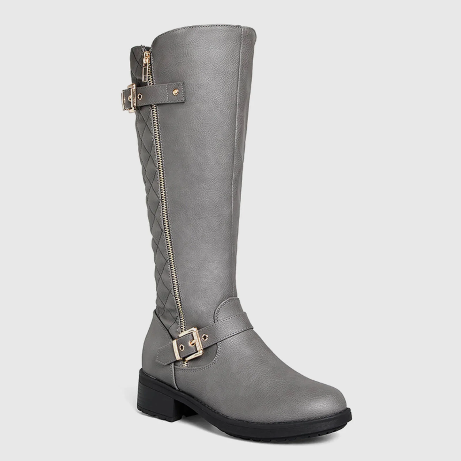 Quilted Knee High Riding Boots With Side Zipper - Image 9