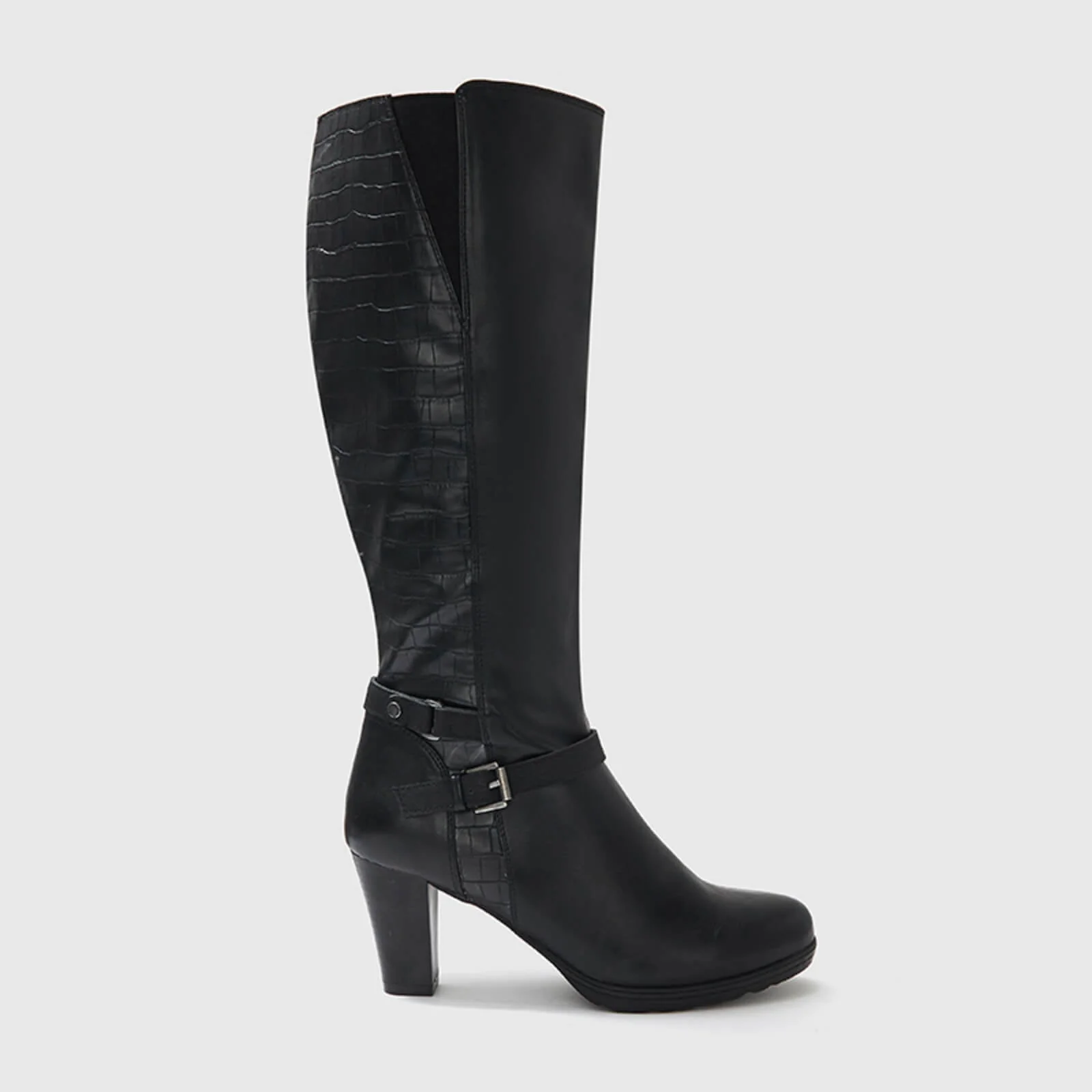 Crocodile Pattern Knee High Boots with Zipper - Image 2