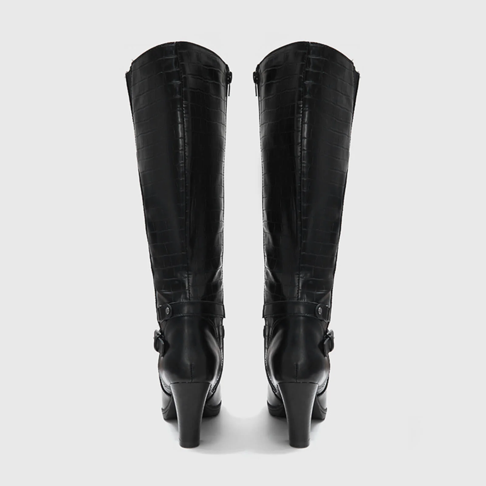 Crocodile Pattern Knee High Boots with Zipper - Image 5