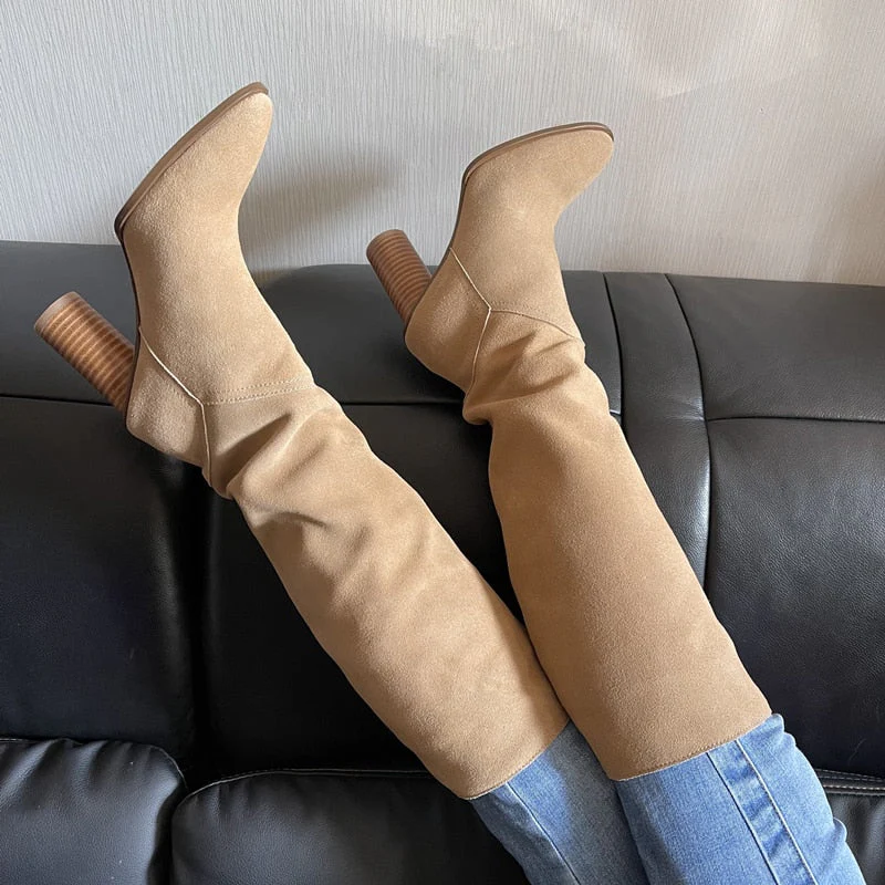 Knee High Boots Leather High Heels - Image 11