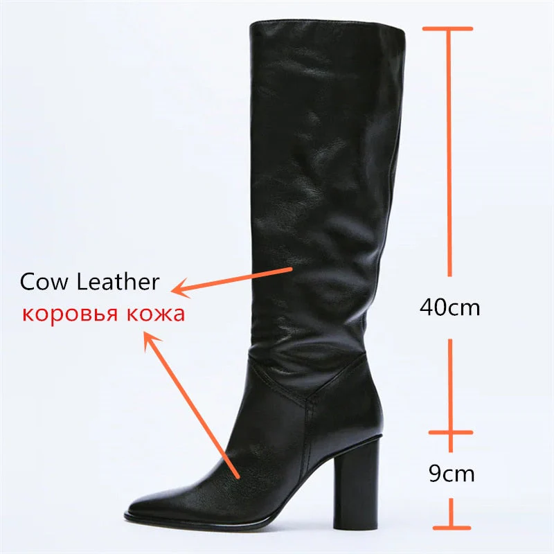 Knee High Boots Leather High Heels - Image 12