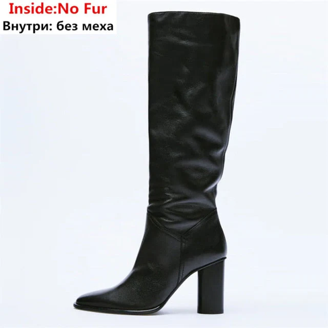 Knee High Boots Leather High Heels - Image 17