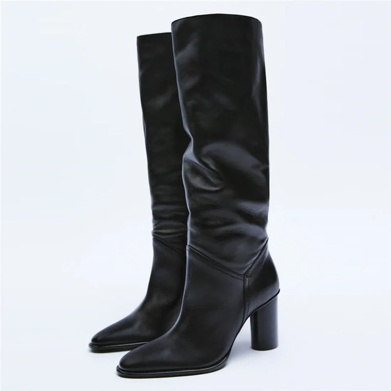 Knee High Boots Leather High Heels - Image 4