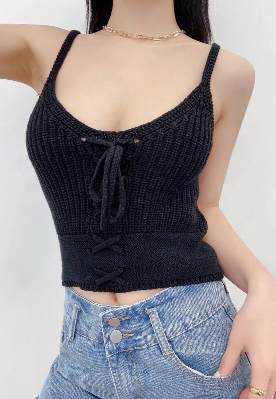 Knitted Bow Scoop Neckline Spaghetti Strap Top - Image 4