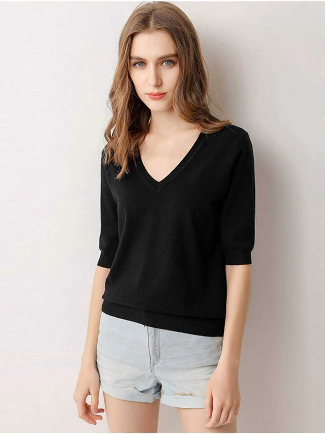 Knitted V-Neck Short Sleeve Top - Image 11