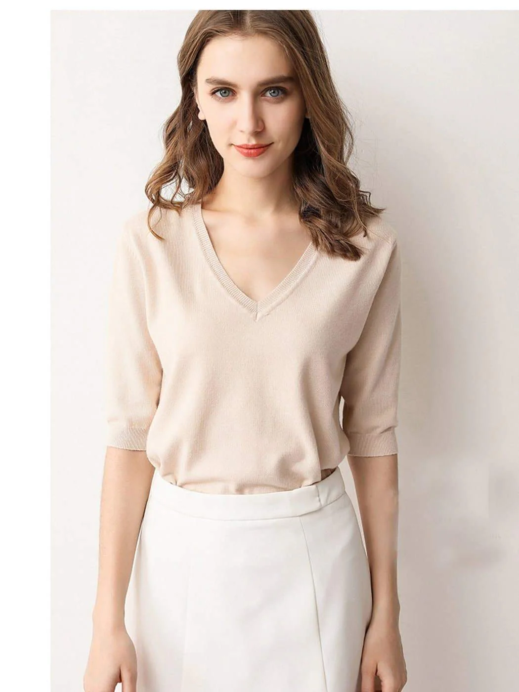 Knitted V-Neck Short Sleeve Top - Image 4