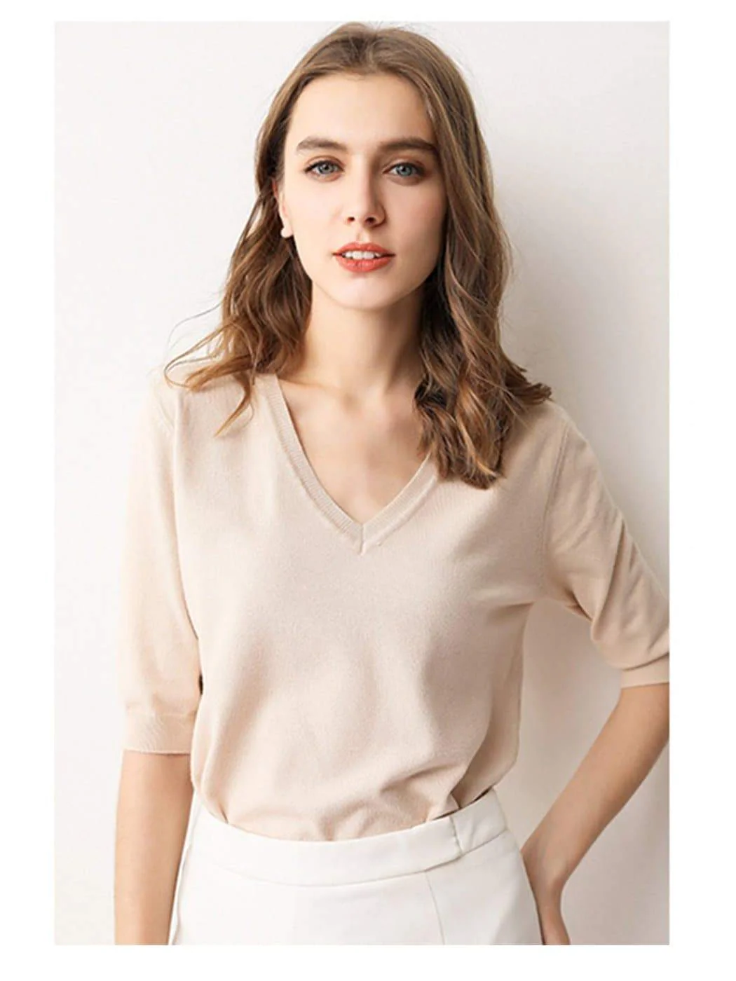 Knitted V-Neck Short Sleeve Top - Image 6