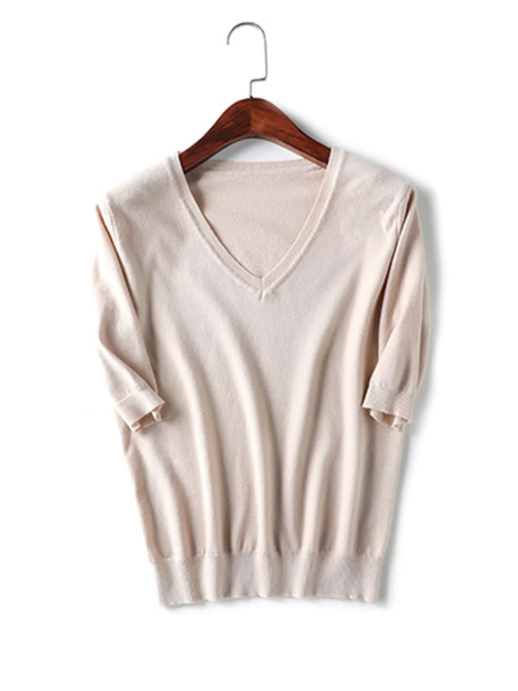 Knitted V-Neck Short Sleeve Top - Image 8