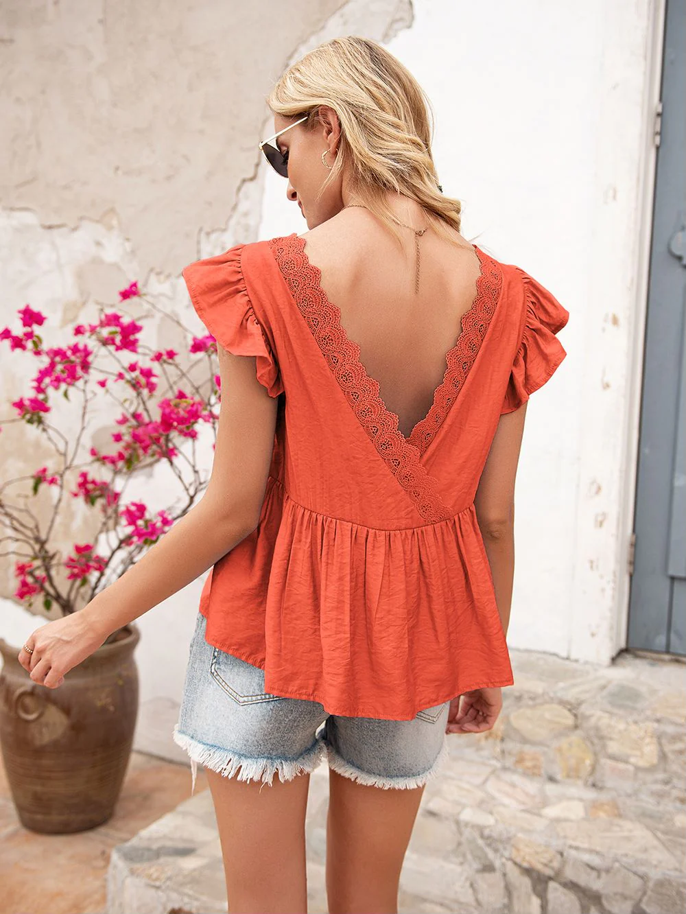 Lace Back Ruffle Blouse - Image 13