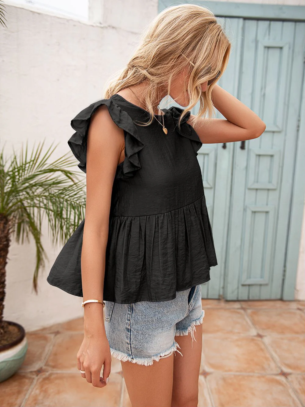 Lace Back Ruffle Blouse - Image 2