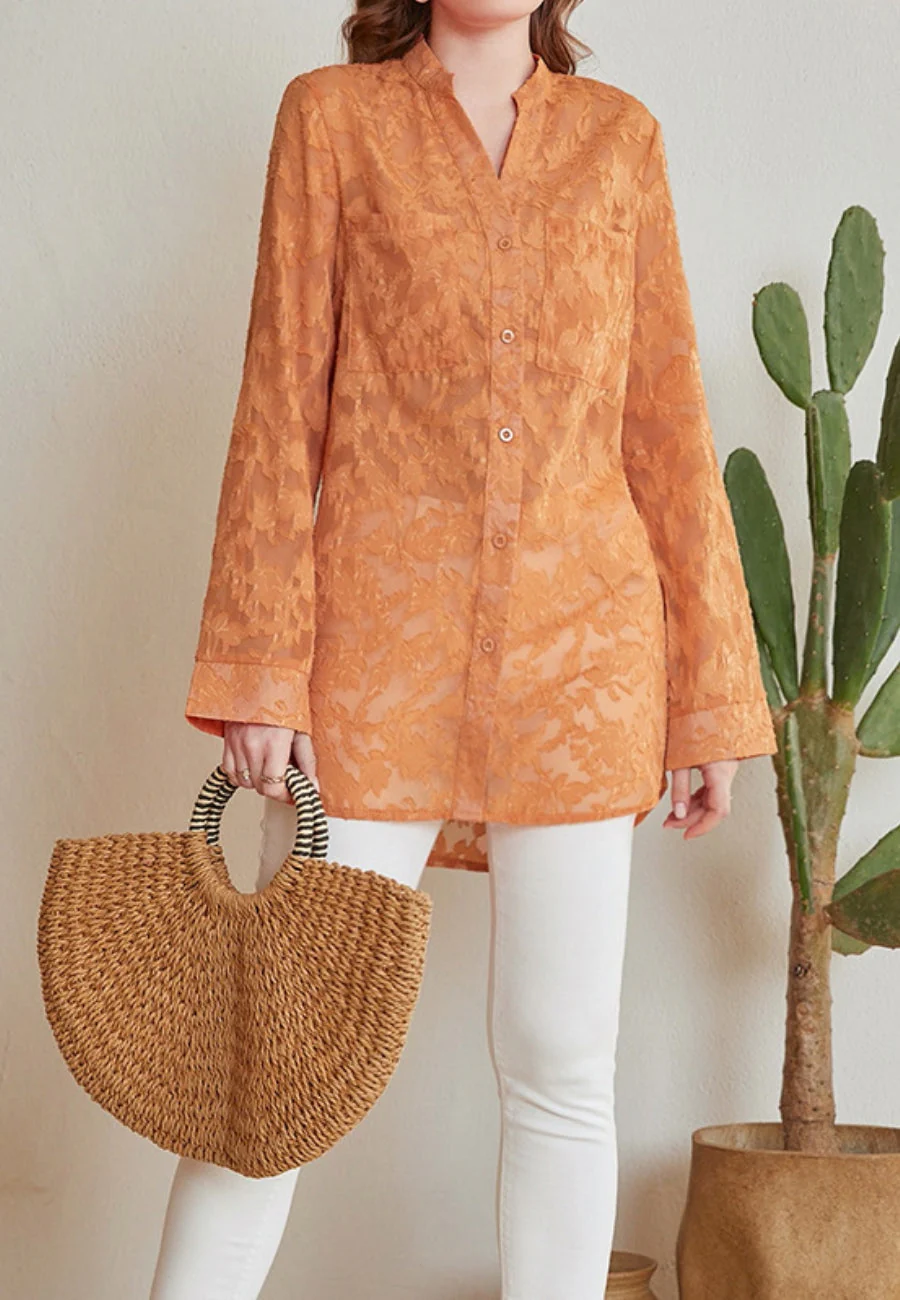 Lace Button Down Tunic Blouse - Image 3