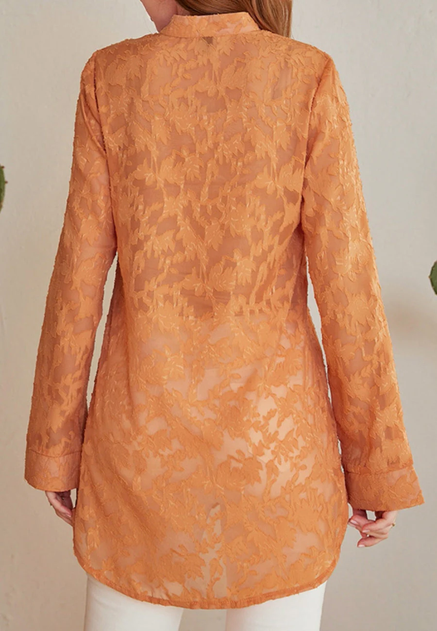 Lace Button Down Tunic Blouse - Image 4