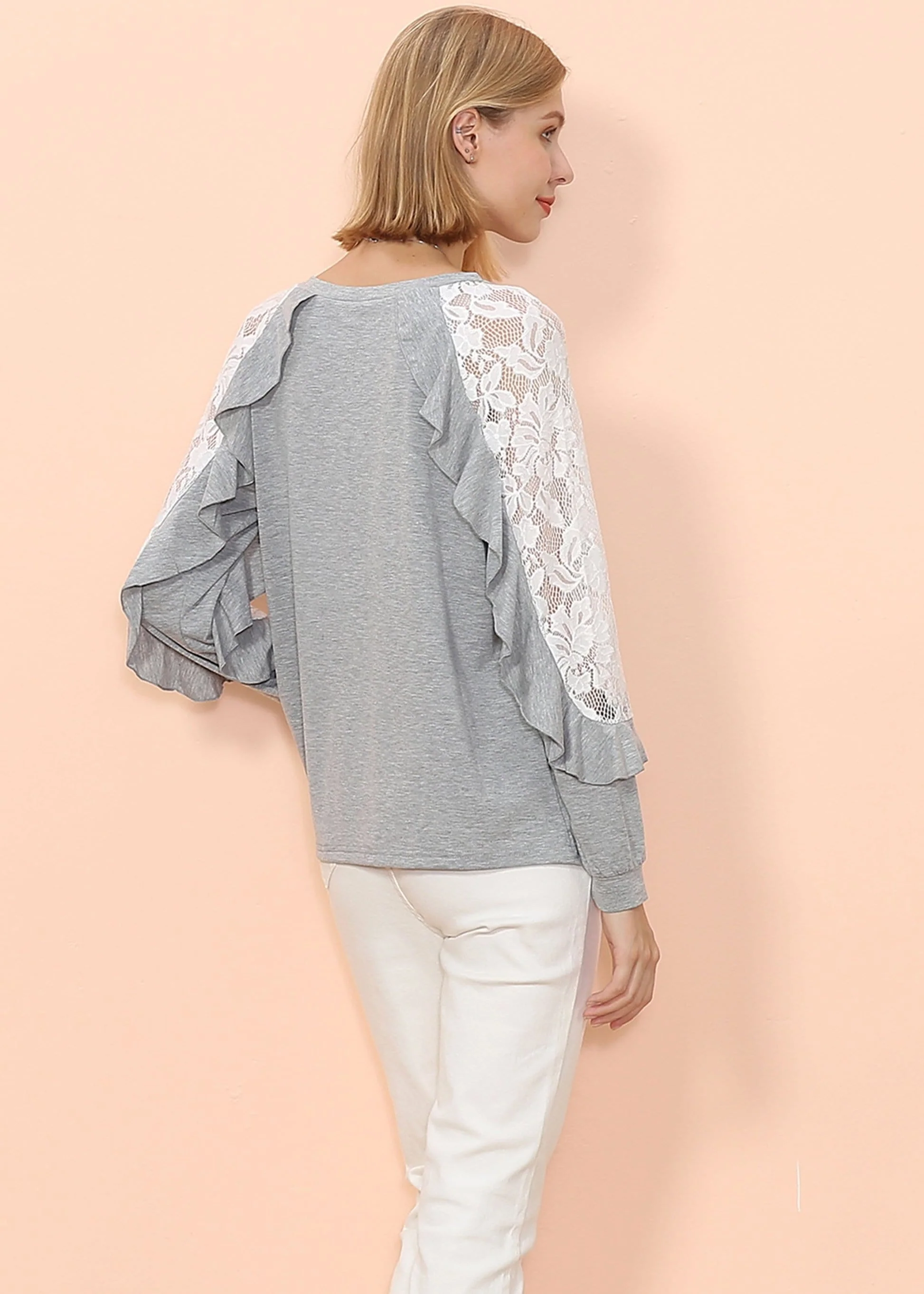 Lace Crochet Long Sleeve Ruffle Top - Image 10