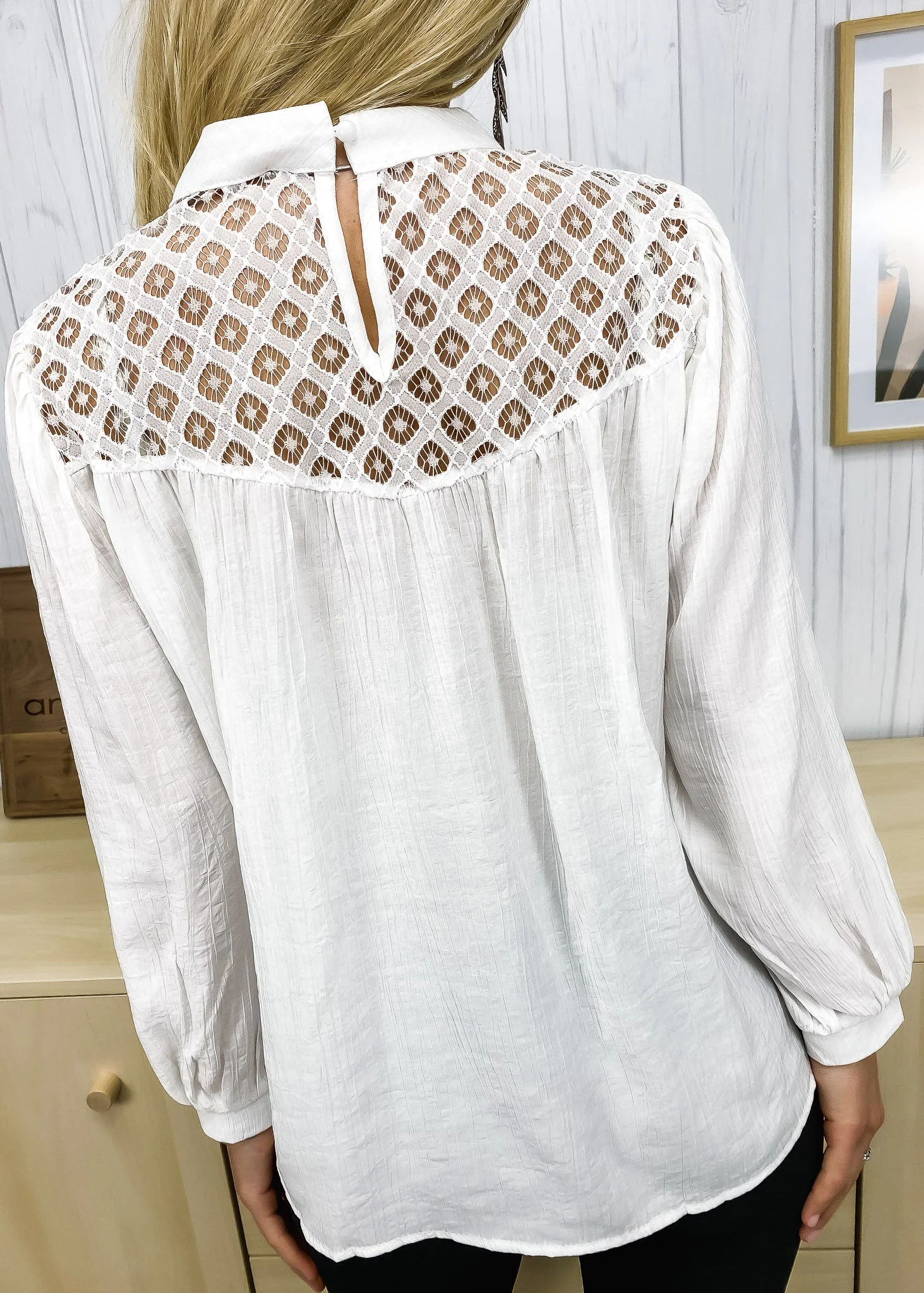 Lace Detail Bishop Sleeve Blouse - Image 7