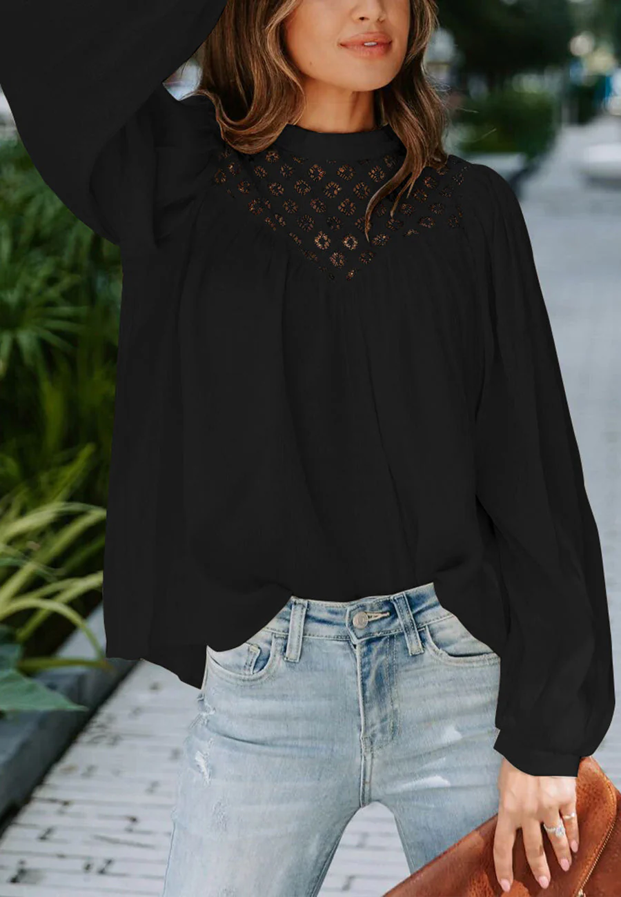 Lace Detail Bishop Sleeve Blouse - Image 9