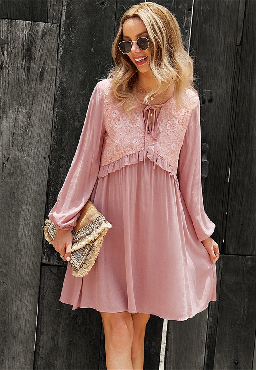 Lace Detail Bishop Sleeve Dress - Image 10
