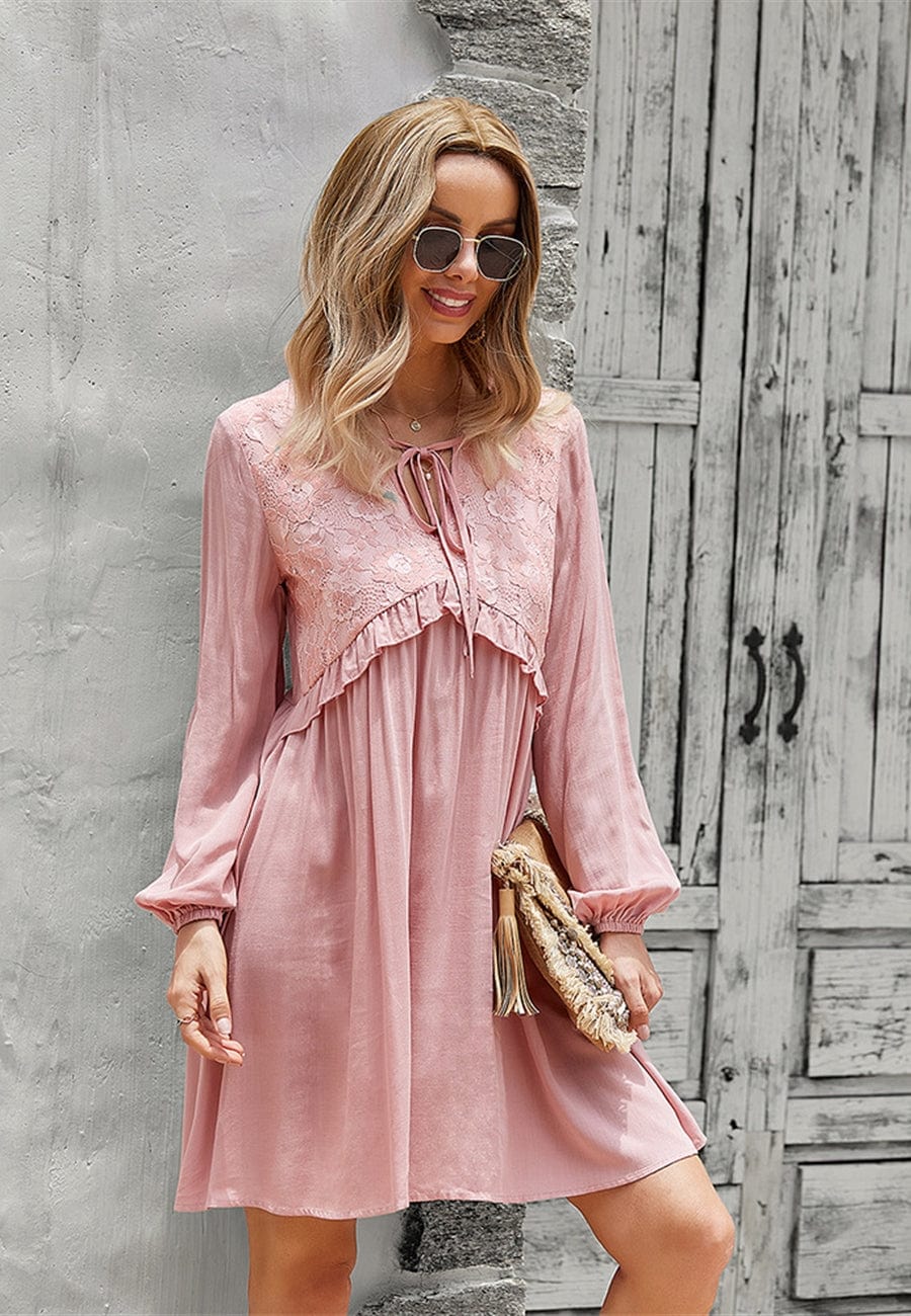 Lace Detail Bishop Sleeve Dress - Image 11