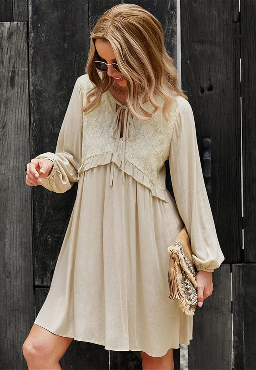 Lace Detail Bishop Sleeve Dress - Image 13