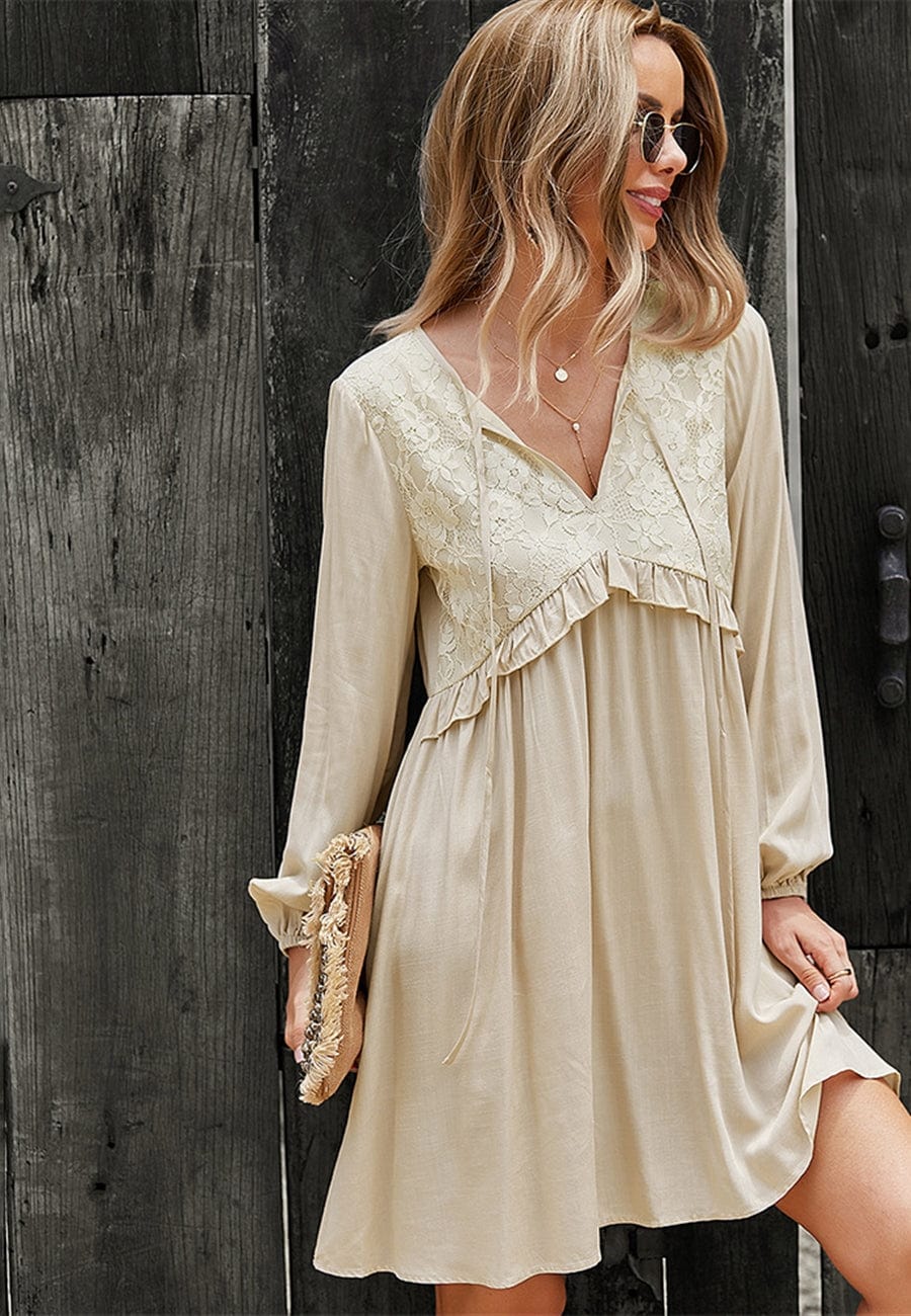 Lace Detail Bishop Sleeve Dress - Image 14