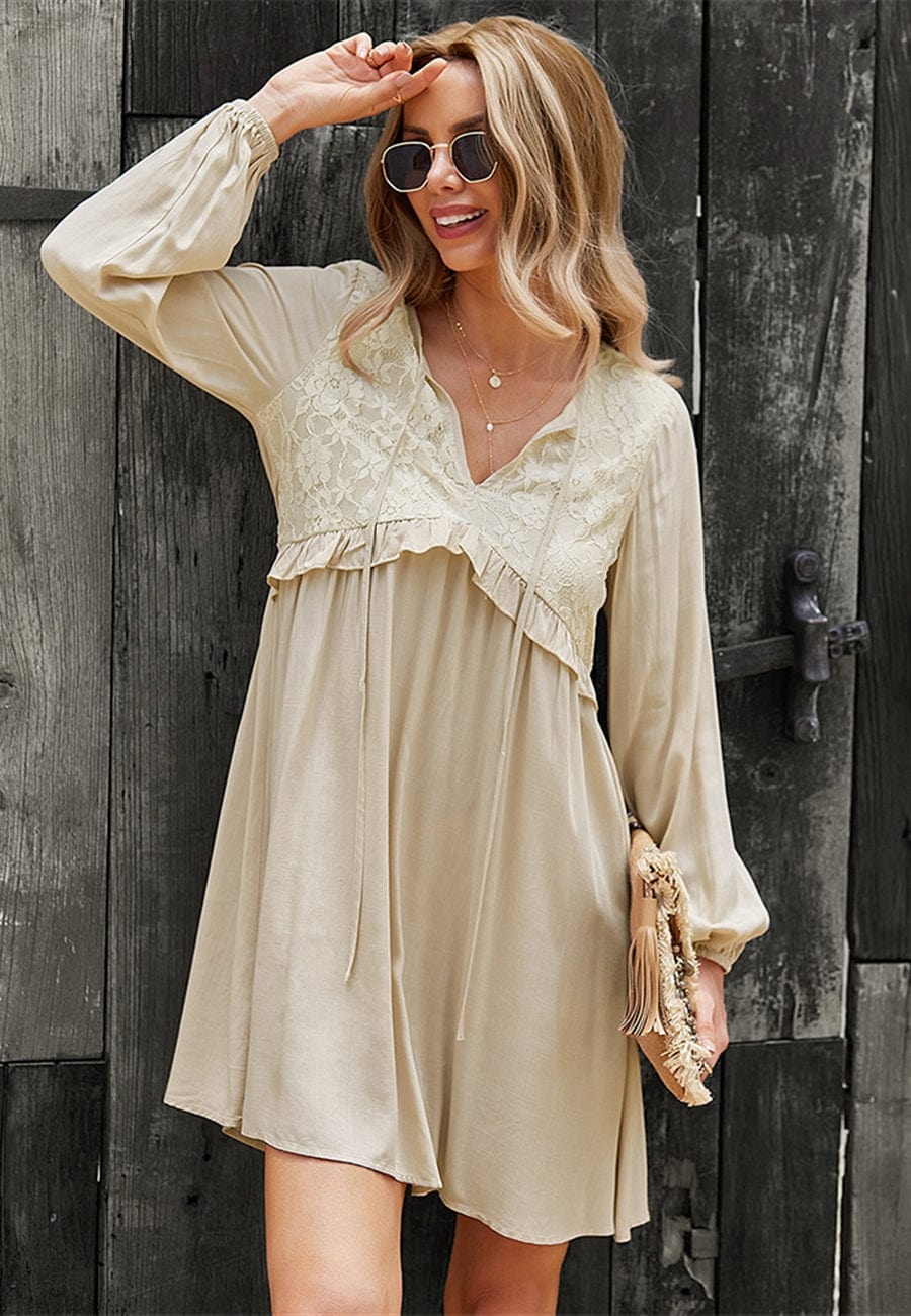 Lace Detail Bishop Sleeve Dress - Image 15