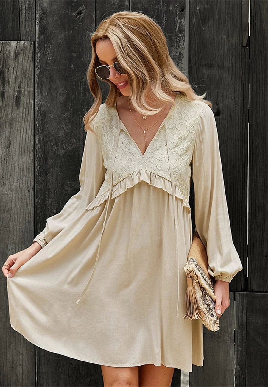 Lace Detail Bishop Sleeve Dress - Image 16